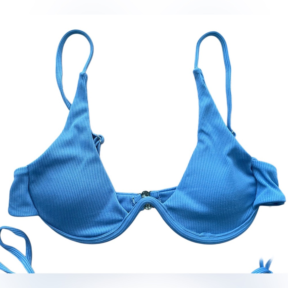 Periwinkle Underwire Triangle Bikini Swimwear - Cheeky String Ribbed Bikini Set - Picture 3 of 8